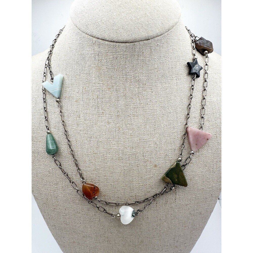925 Sterling Silver Natural Gemstone Link Chain Necklace 38”
